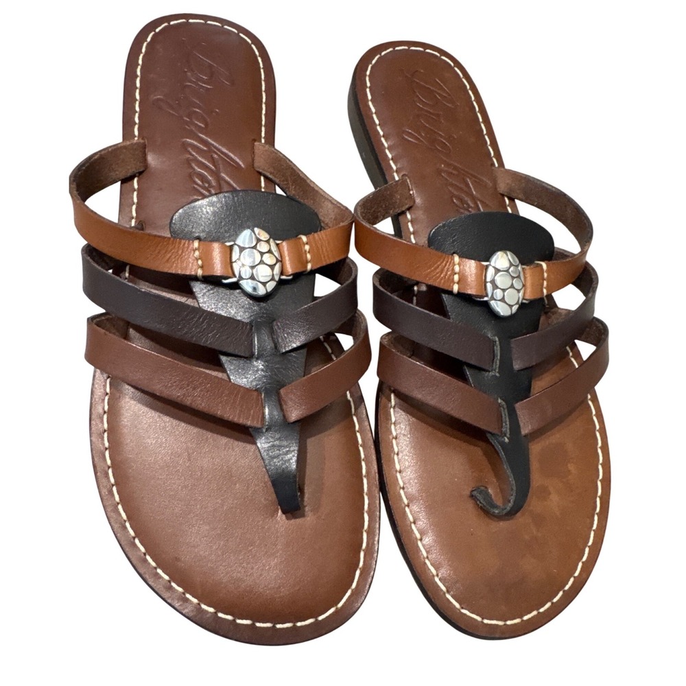 women's Brighton Athena strappy leather thong sandals brown black size 8.5